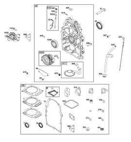 Crankcase Cover/Sump Group Diagram and Parts List for 305446-0619-B5 200000 - 399999 Briggs and Stratton Engine